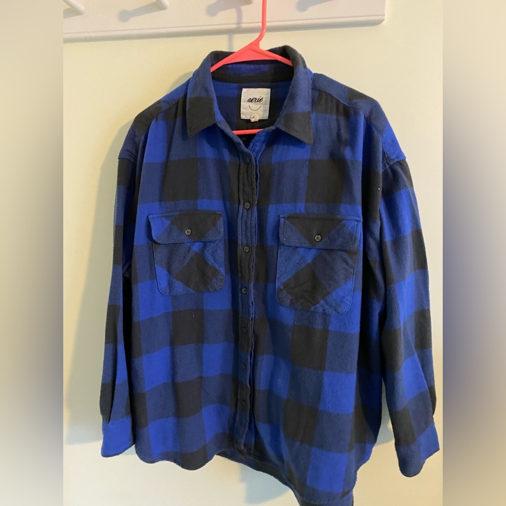 Aerie Bold Blue and Black Checkered Shirt